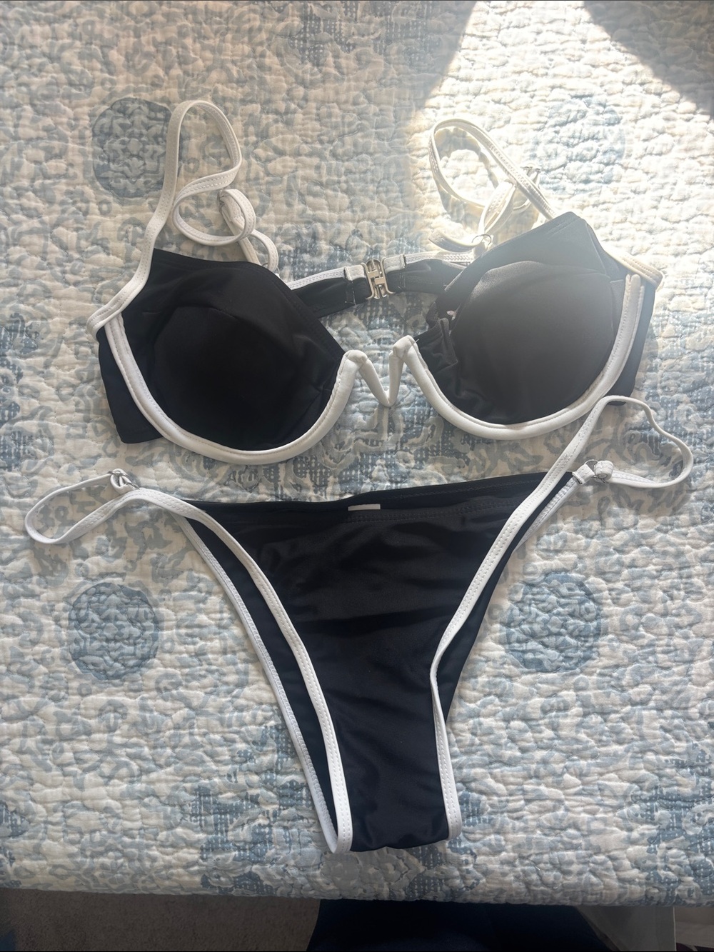 Black and White Contrast Womenโs Bikini Set